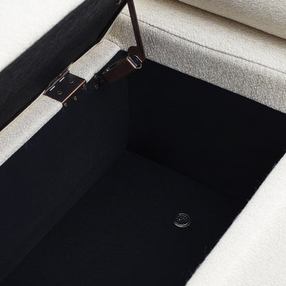 Elegant Upholstered Storage Bench With Cylindrical Arms And Iron Legs, - The Sleep Loft - Online Mattress Showroom NYC
