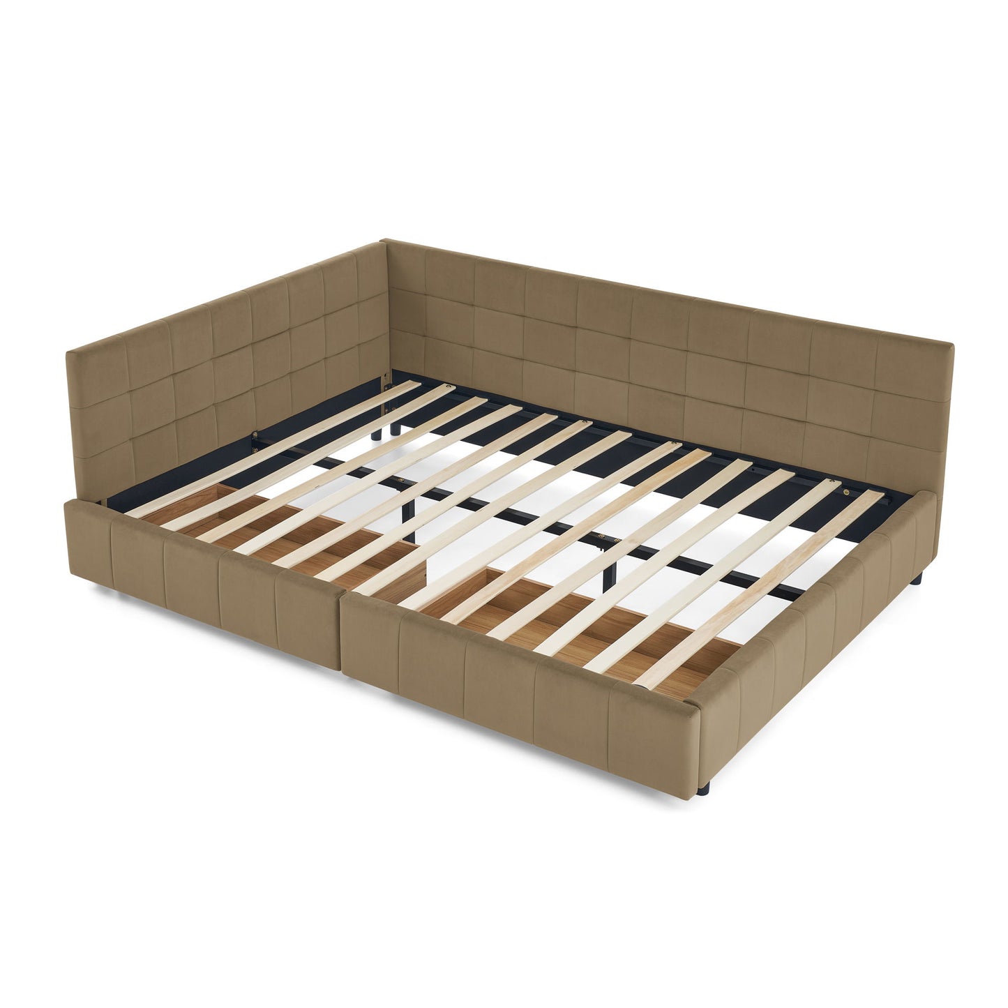 Mid-Century Storage Upholstered Tufted Bed Frame With Backrest And Armrests - The Sleep Loft - Online Mattress Showroom NYC