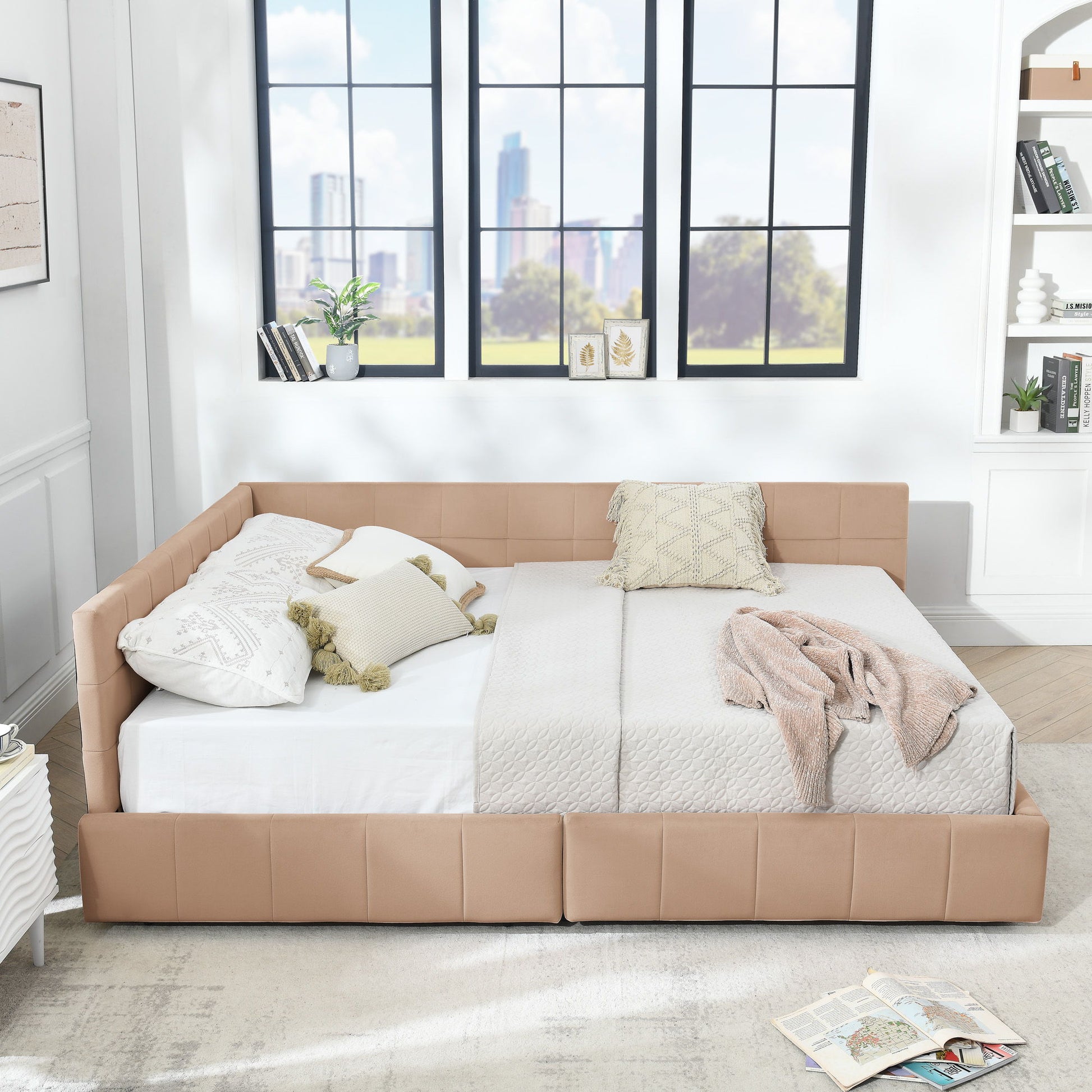 Mid-Century Storage Upholstered Tufted Bed Frame With Backrest And Armrests - The Sleep Loft - Online Mattress Showroom NYC