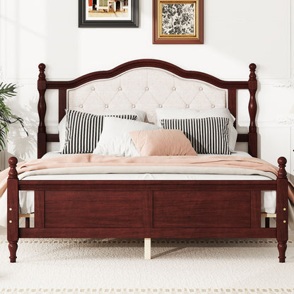 Pine Wooden Bed With Upholstered Headboard And Panel Footboard, With Two Bed Rail Support Feet And Central Platform Support Feet - The Sleep Loft - Online Mattress Showroom NYC