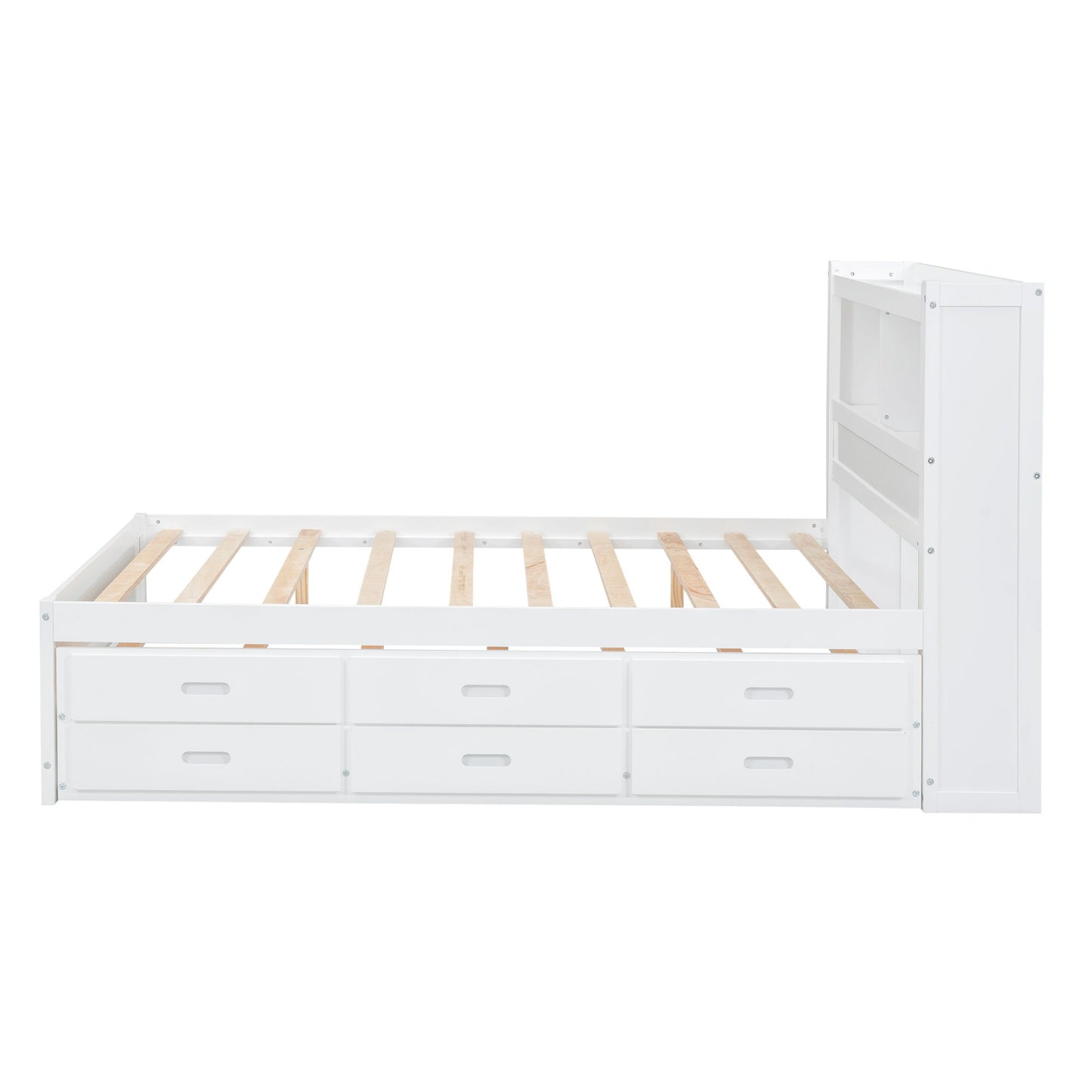 Full Size Platform Bed With Trundle, Drawers, USB Ports And Built In Shelves - White - The Sleep Loft - Online Mattress Showroom NYC