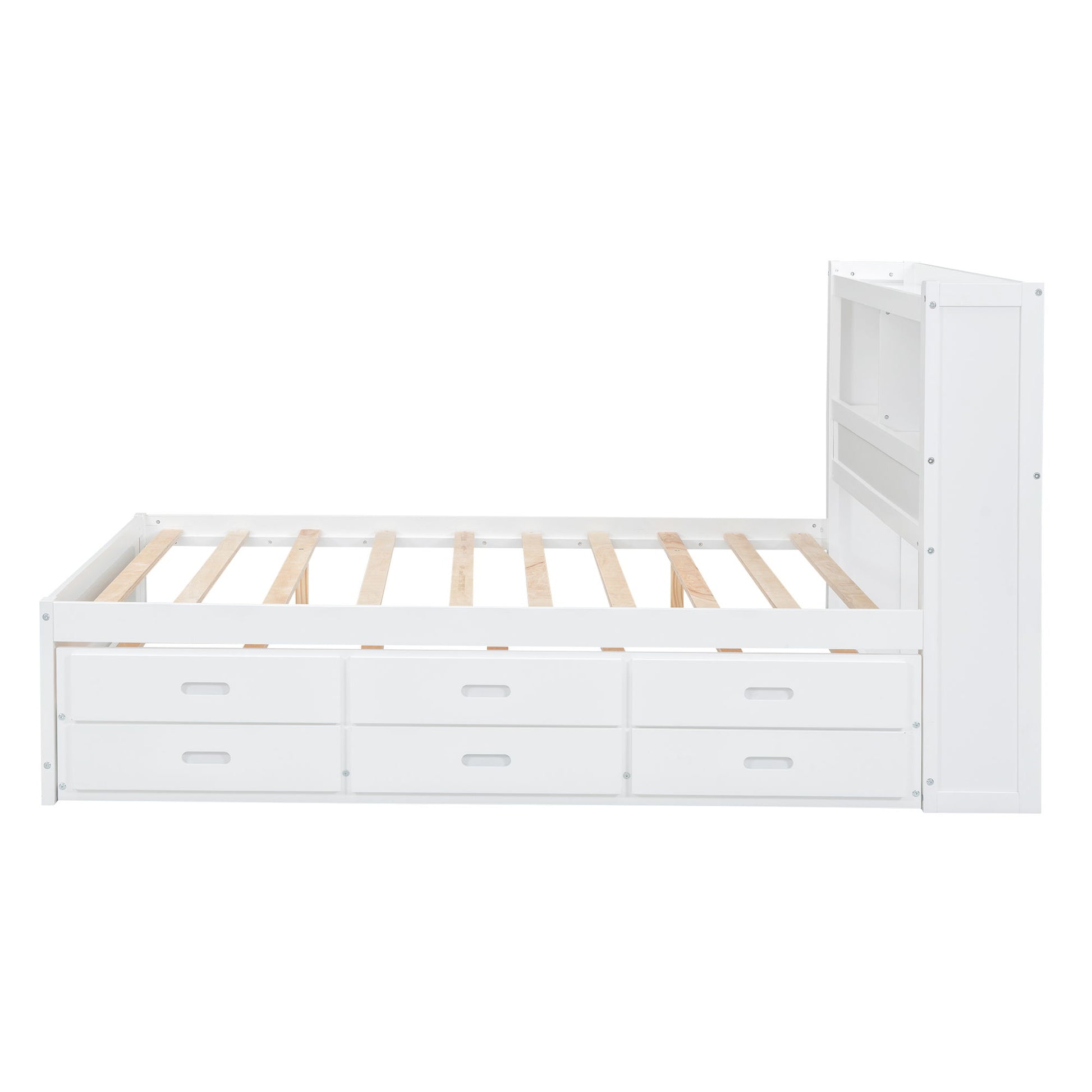 Full Size Platform Bed With Trundle, Drawers, USB Ports And Built In Shelves - White - The Sleep Loft - Online Mattress Showroom NYC