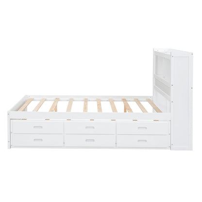 Full Size Platform Bed With Trundle, Drawers, USB Ports And Built In Shelves - White - The Sleep Loft - Online Mattress Showroom NYC
