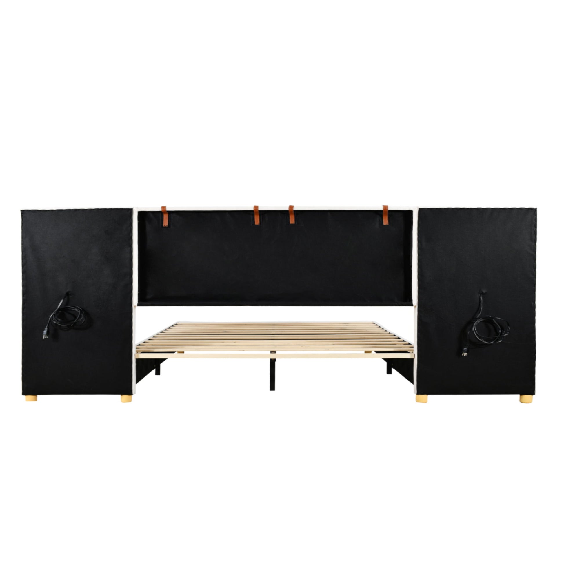 Upholstered Platform Bed, 2 Outlets And USB Charging Ports On Both Sides, 2 Bedside Pillows, Storage Shelves - The Sleep Loft - Online Mattress Showroom NYC