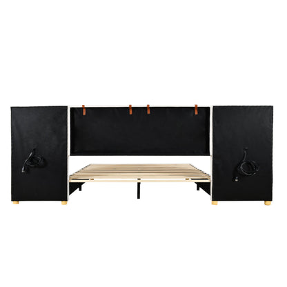 Upholstered Platform Bed, 2 Outlets And USB Charging Ports On Both Sides, 2 Bedside Pillows, Storage Shelves - The Sleep Loft - Online Mattress Showroom NYC