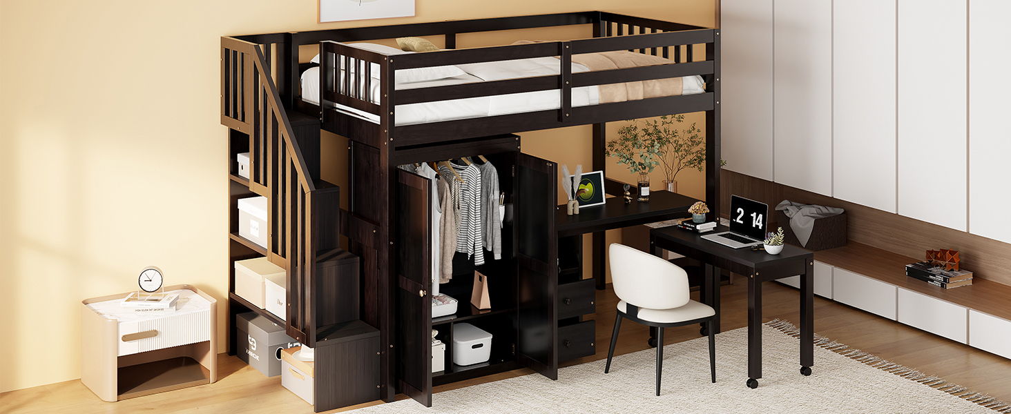 Loft Bed With Stairs, Bookshelf, Drawers, Desk & Wardrobe, Space Saving Multifunctional Furniture - The Sleep Loft - Online Mattress Showroom NYC