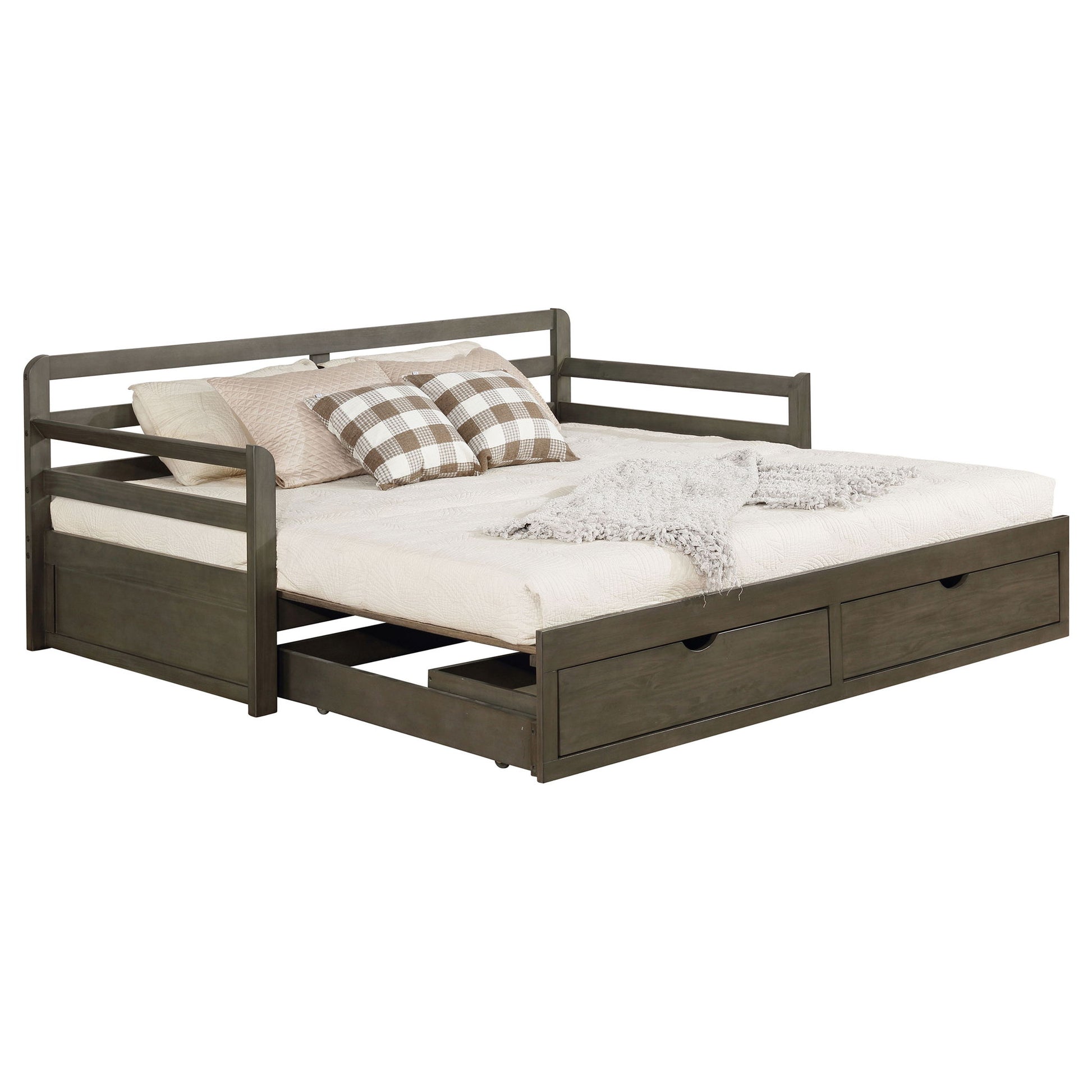 Twin Long 2 Drawer Daybed With Extendable Trundle, Storage Drawers, Fits Standard Mattress - Gray - The Sleep Loft - Online Mattress Showroom NYC