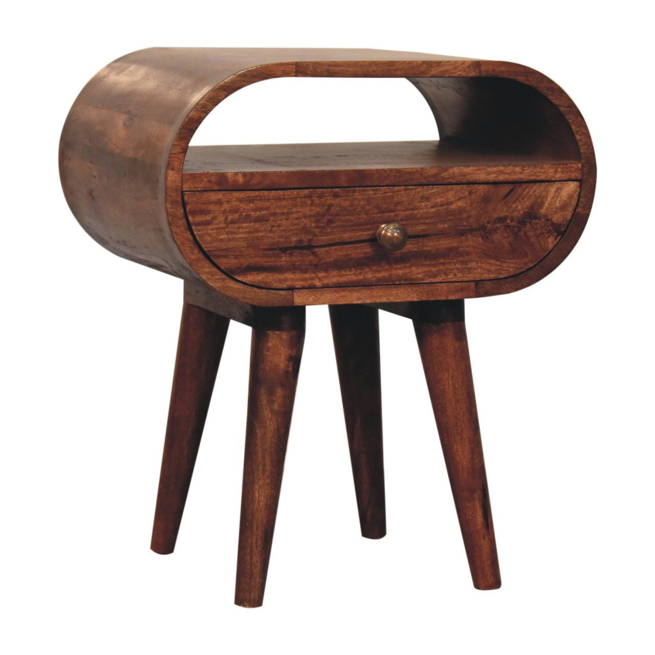 Circular Bedside Table With Open Slot - Caramel - The Sleep Loft - Online Mattress Showroom NYC