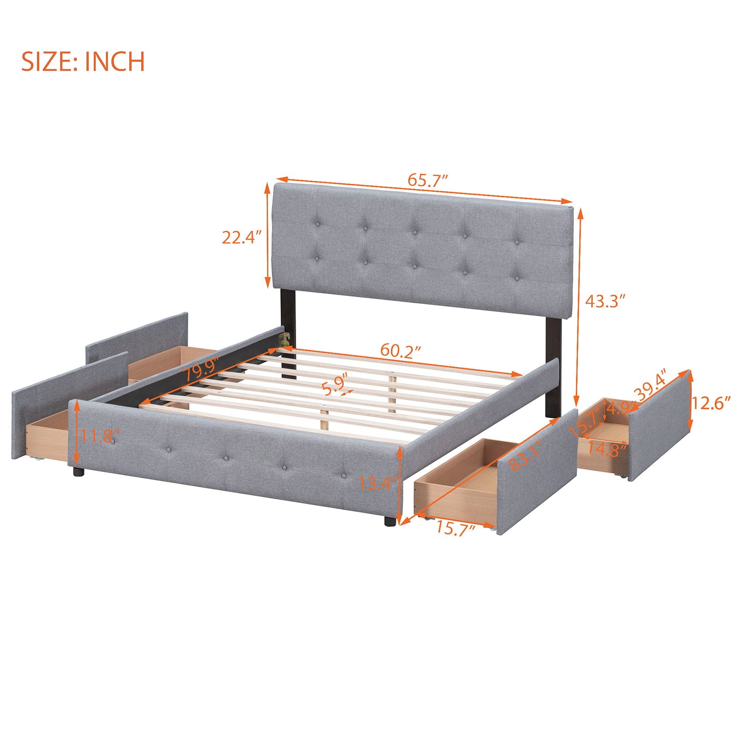 Upholstered Platform Bed With Classic Headboard And Drawers, No Box Spring Needed - The Sleep Loft - Online Mattress Showroom NYC