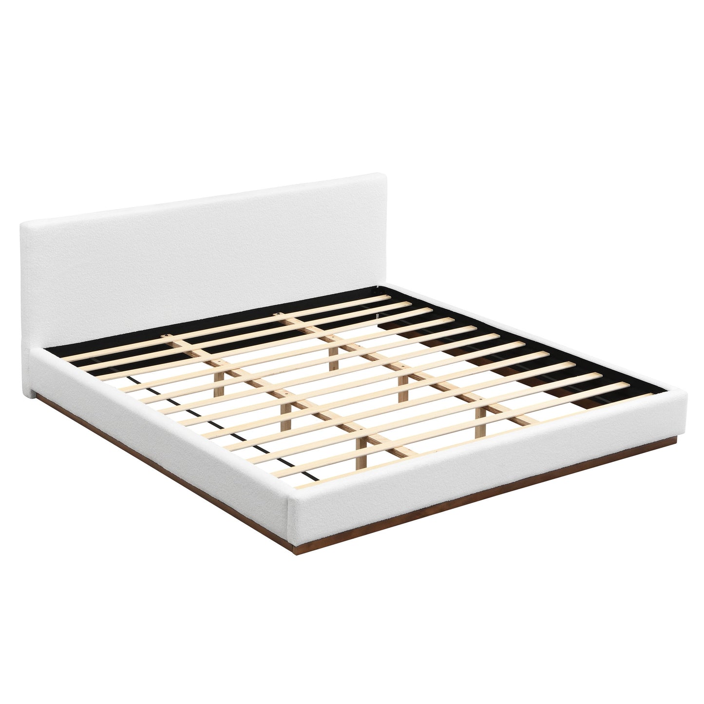 Elegant Boucle Upholstered Bed With Wood Grain Textured Solid Wood Base Frame - The Sleep Loft - Online Mattress Showroom NYC