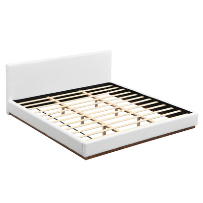 Elegant Boucle Upholstered Bed With Wood Grain Textured Solid Wood Base Frame - The Sleep Loft - Online Mattress Showroom NYC