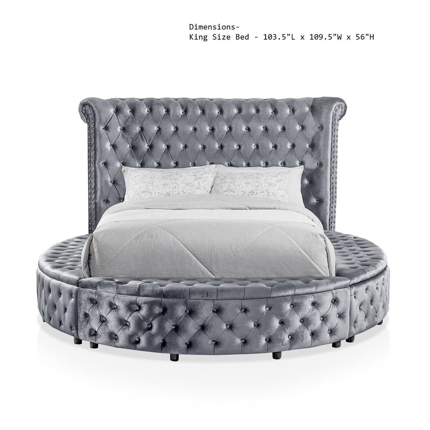 Glam Button Tufted Wingback Round Bed With Storage And USB Ports - The Sleep Loft - Online Mattress Showroom NYC
