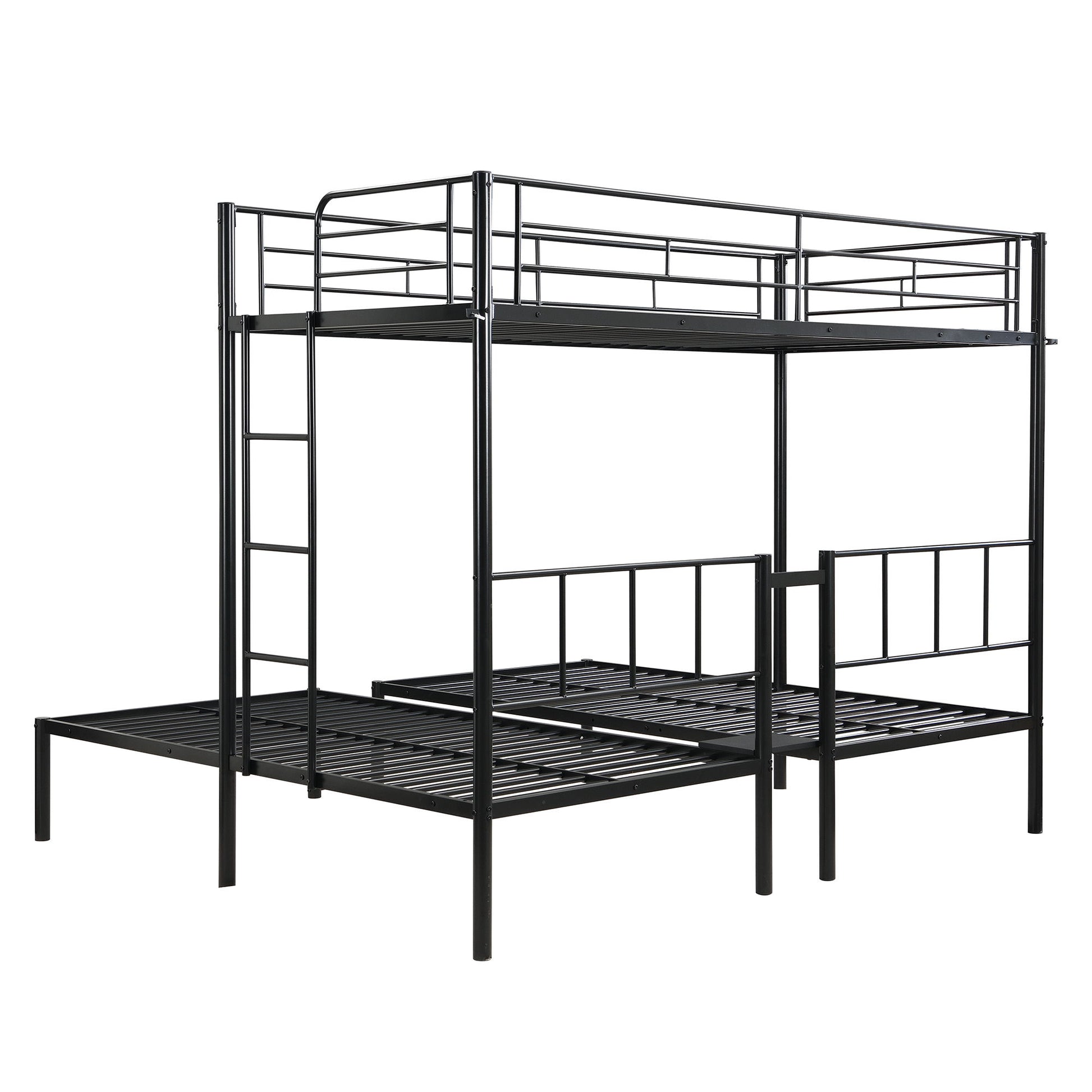 Twin Over Twin Over Twin Triple Bunk Bed With Safety Rails And Storage Shelf - Black - The Sleep Loft - Online Mattress Showroom NYC