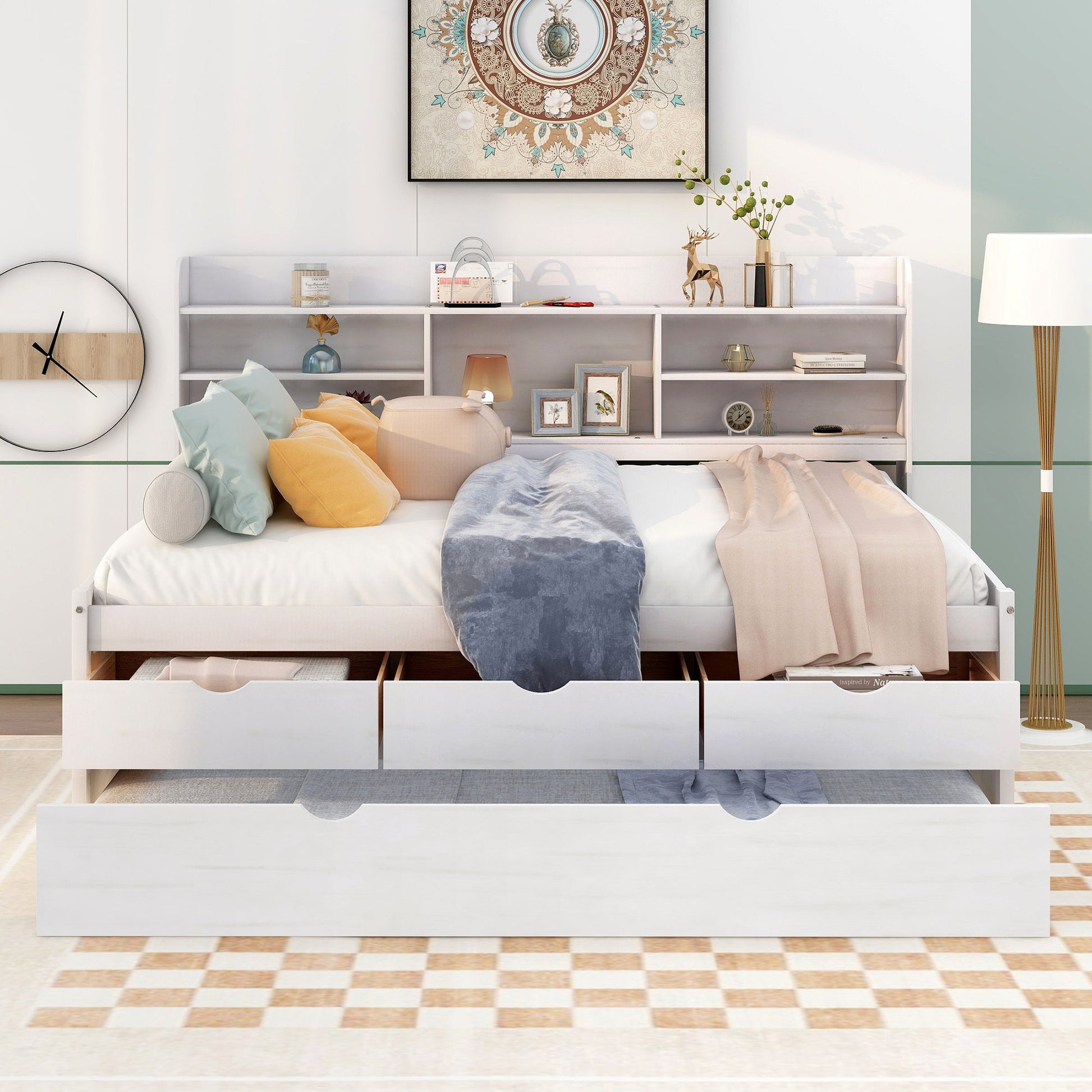 Captain Bed With Built In Bookshelves, 3 Storage Drawers, And Trundle - The Sleep Loft - Online Mattress Showroom NYC