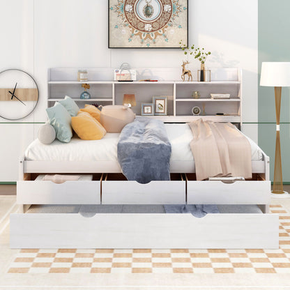 Captain Bed With Built In Bookshelves, 3 Storage Drawers, And Trundle - The Sleep Loft - Online Mattress Showroom NYC