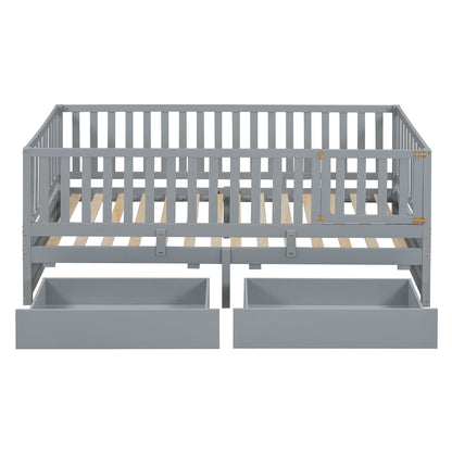 Daybed With Fence Guardrails And 2 Drawers, Split Into Independent Floor Bed & Daybed - The Sleep Loft - Online Mattress Showroom NYC