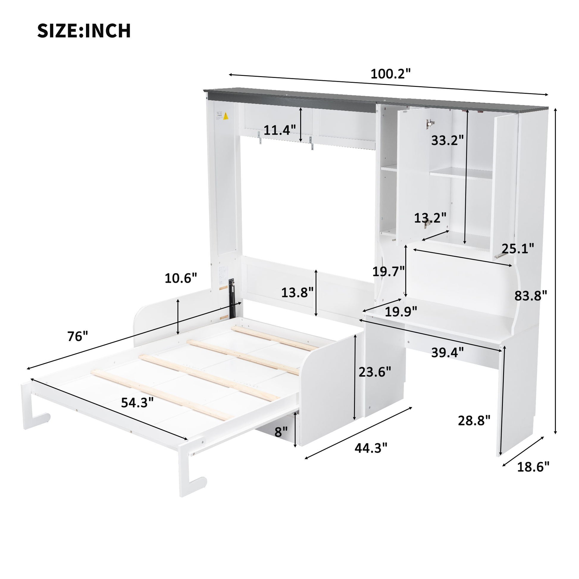Multi Functional Murphy Bed With Sofa, Desk, And Storage Cabinet In, Full Size - White - The Sleep Loft - Online Mattress Showroom NYC