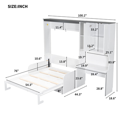 Multi Functional Murphy Bed With Sofa, Desk, And Storage Cabinet In, Full Size - White - The Sleep Loft - Online Mattress Showroom NYC