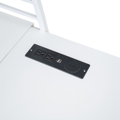Loft Bed With 4 Layers Of Shelves And L-Shaped Desk, Stylish Metal Frame Bed With A Set Of Sockets, USB Ports And And Wireless Charging - The Sleep Loft - Online Mattress Showroom NYC