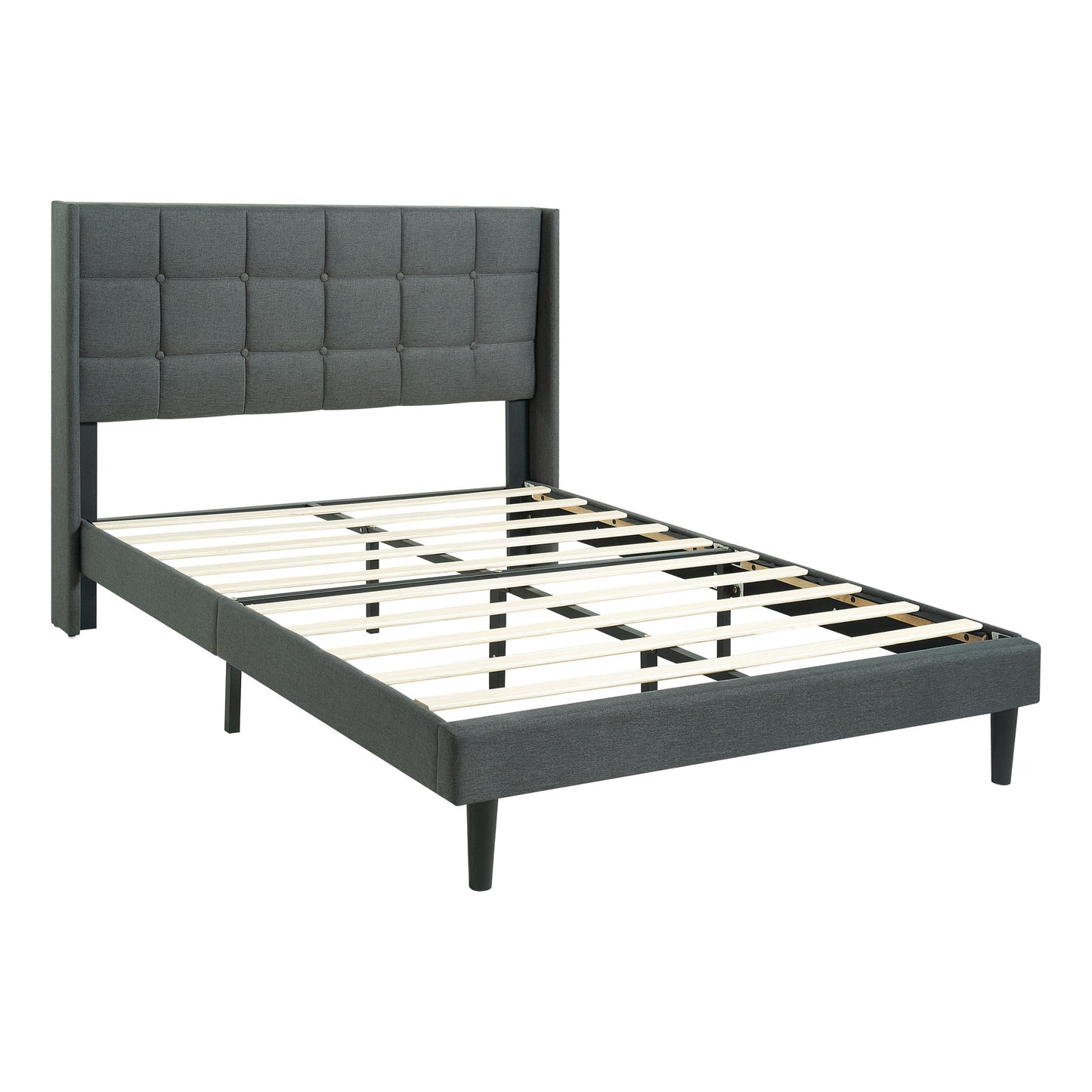 Queen Size Upholstered Platform Bed Frame With Button Tufted Linen Fabric Headboard - Dark Gray - The Sleep Loft - Online Mattress Showroom NYC