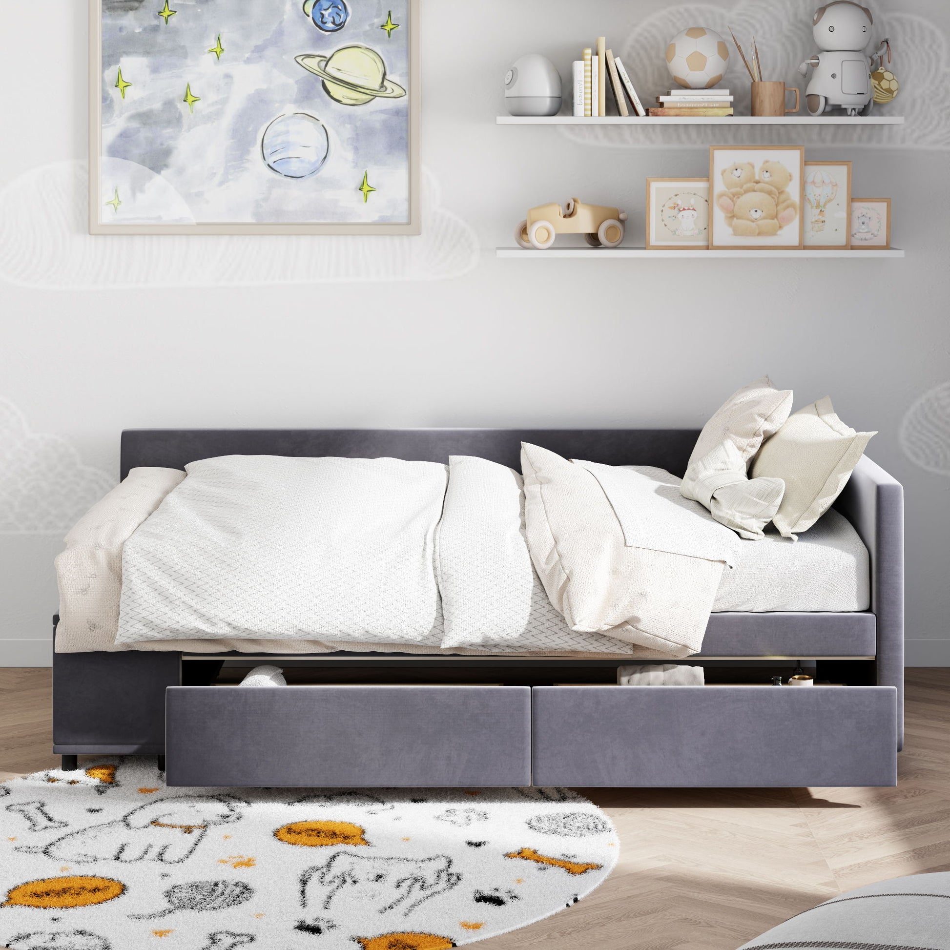 L Shaped Upholstered Platform Bed With Storage And Drawers - The Sleep Loft - Online Mattress Showroom NYC