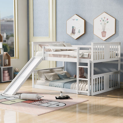 Full Over Full Bunk Bed With Ladder With Slide - White - The Sleep Loft - Online Mattress Showroom NYC