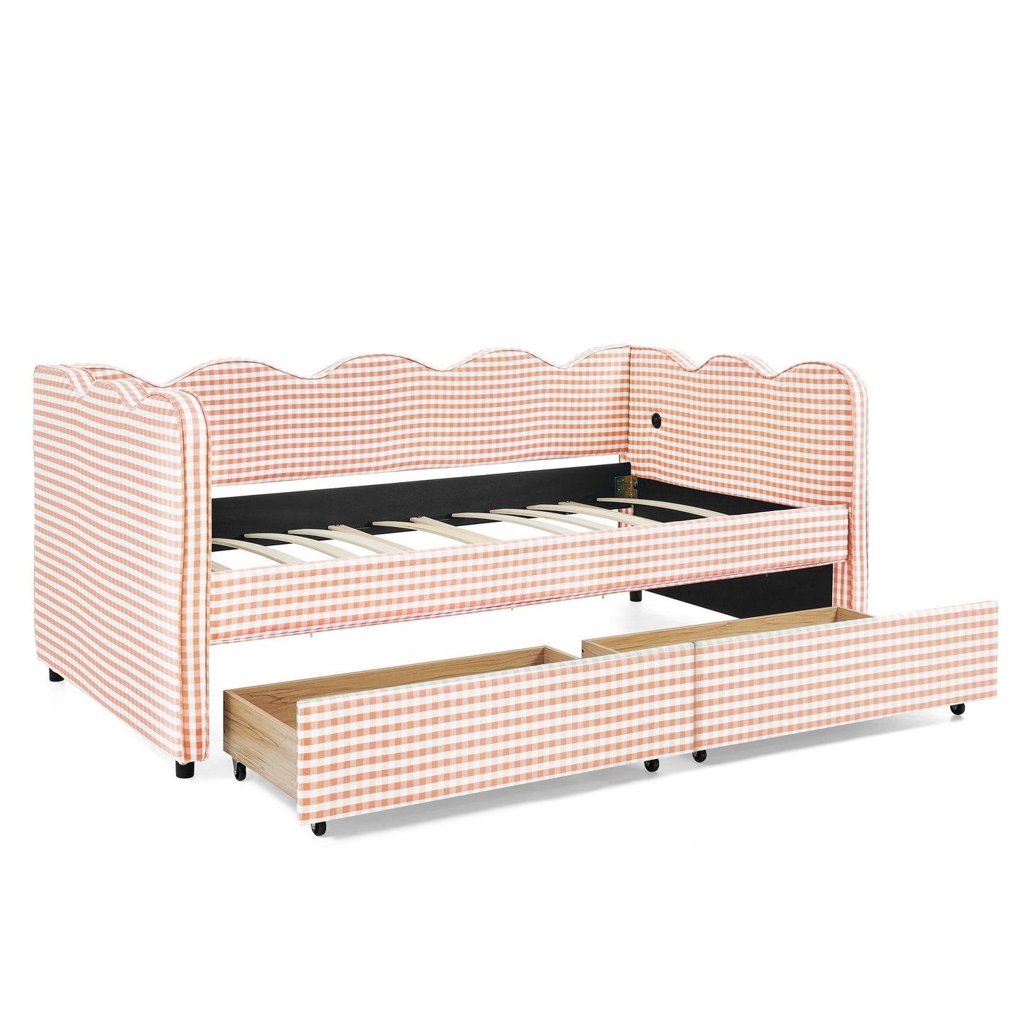 Gingham Daybed With USB Charging Port, Wave-Shaped Design - The Sleep Loft - Online Mattress Showroom NYC