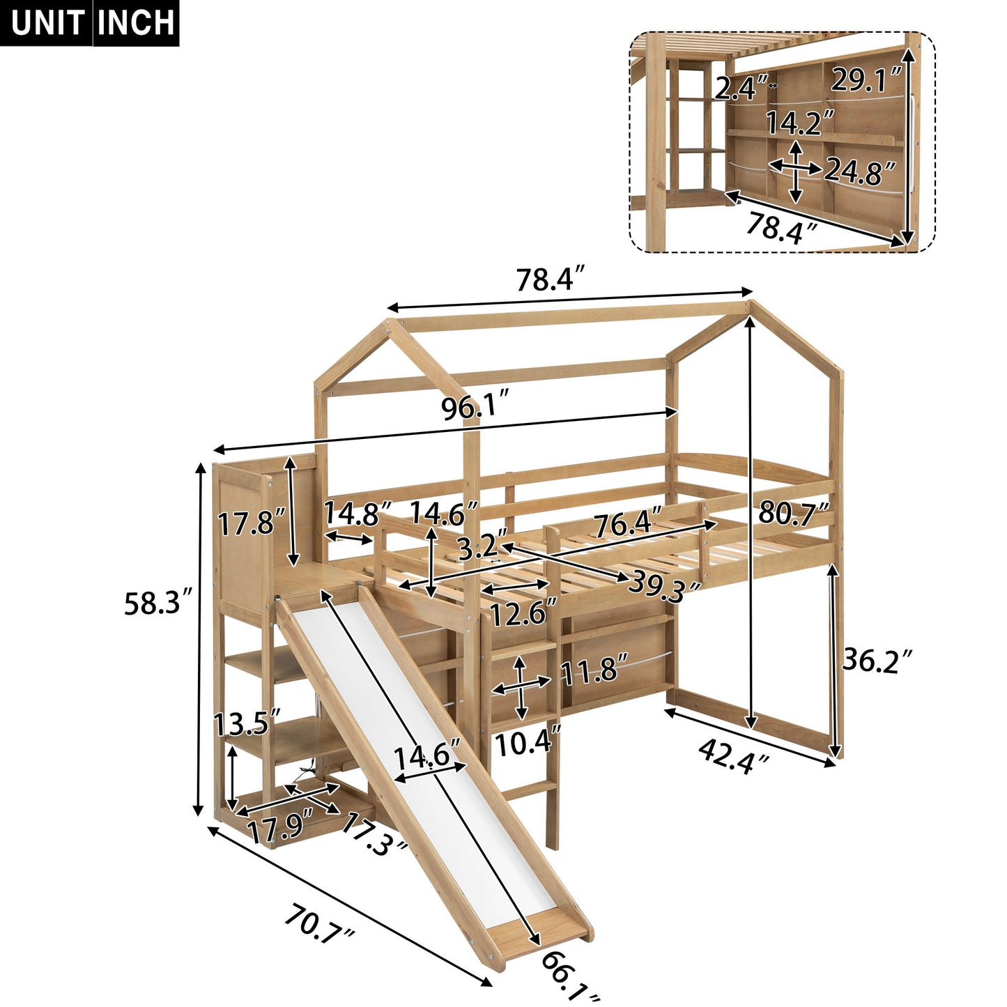House Loft Bed With Slide, Storage Shelves And Light, Climbing Ramp - The Sleep Loft - Online Mattress Showroom NYC
