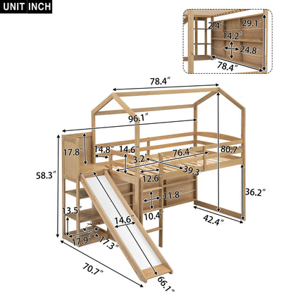 House Loft Bed With Slide, Storage Shelves And Light, Climbing Ramp - The Sleep Loft - Online Mattress Showroom NYC
