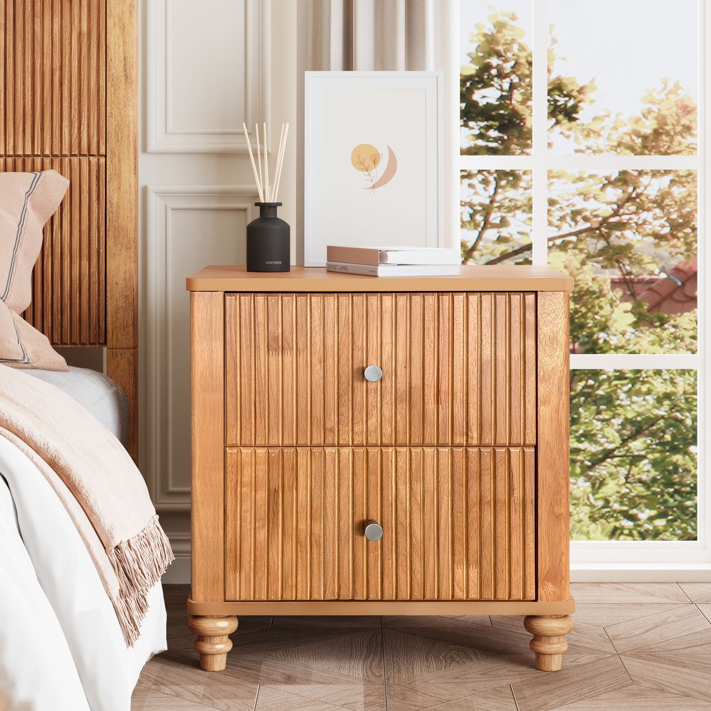 Modern Fluted Nightstand With 3 Drawers - The Sleep Loft - Online Mattress Showroom NYC