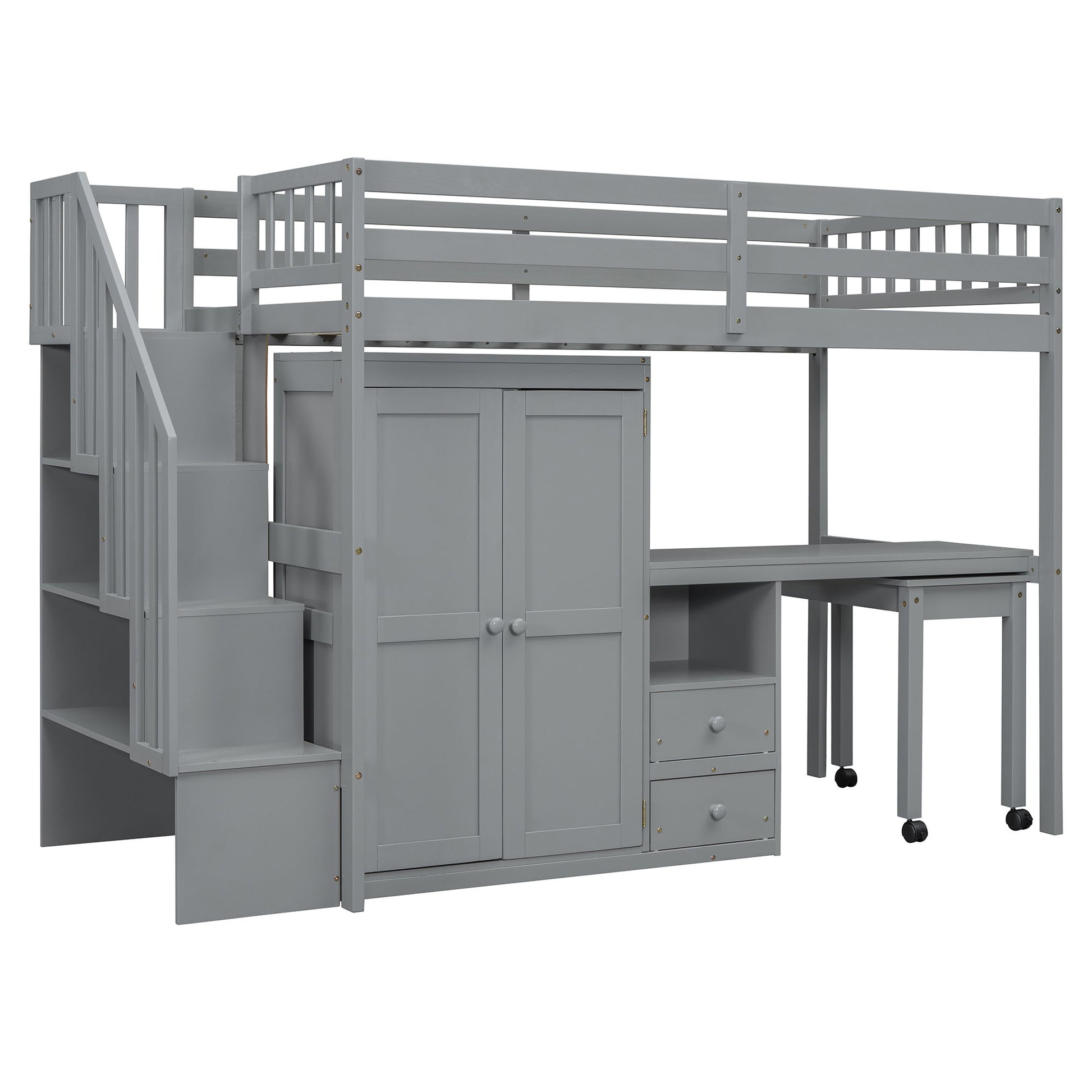 Loft Bed With Stairs, Bookshelf, Drawers, Desk & Wardrobe, Space Saving Multifunctional Furniture - The Sleep Loft - Online Mattress Showroom NYC