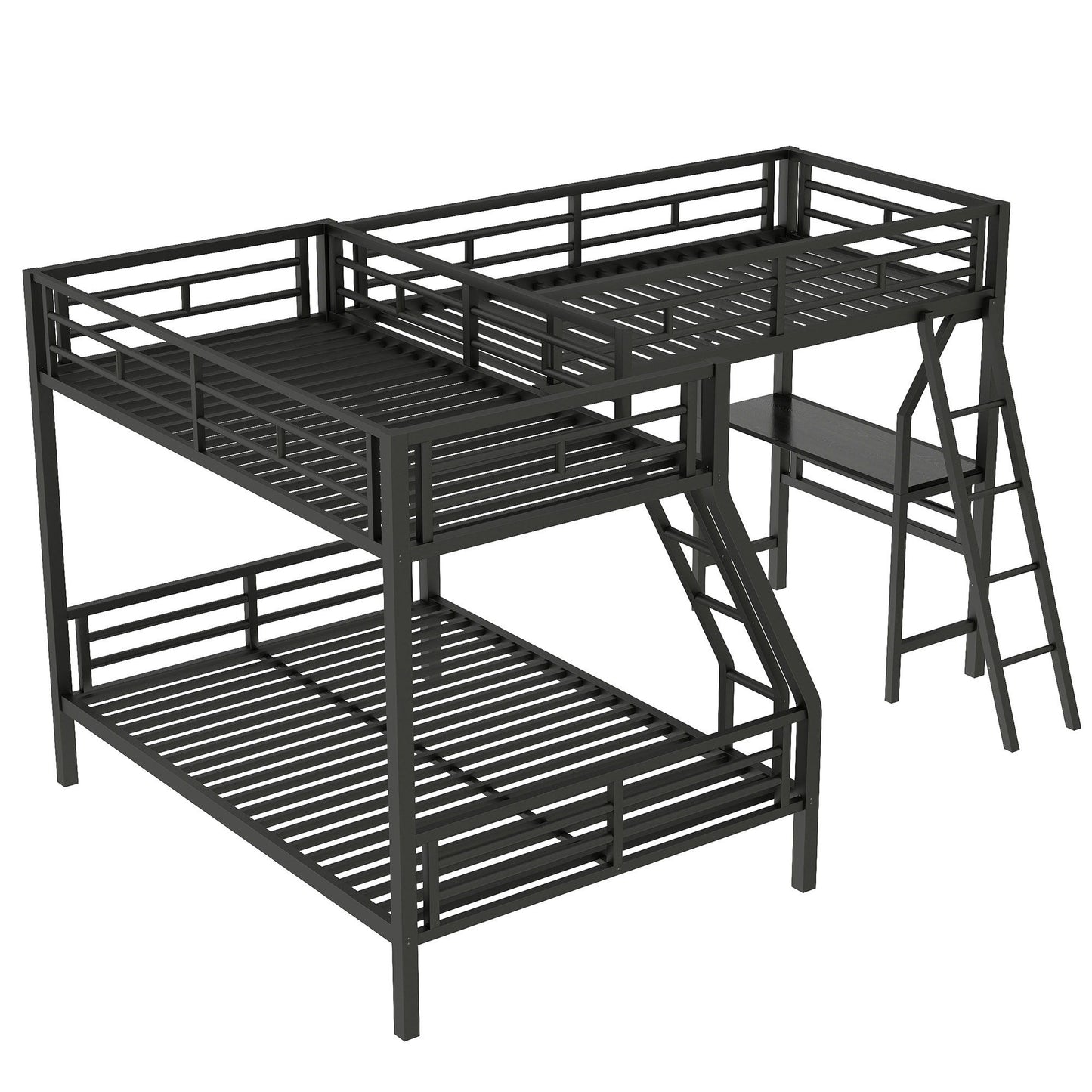 Twin Over Full Bunk Bed With Loft And Desk, L-Shaped Design For 3 Sleepers - Black - The Sleep Loft - Online Mattress Showroom NYC