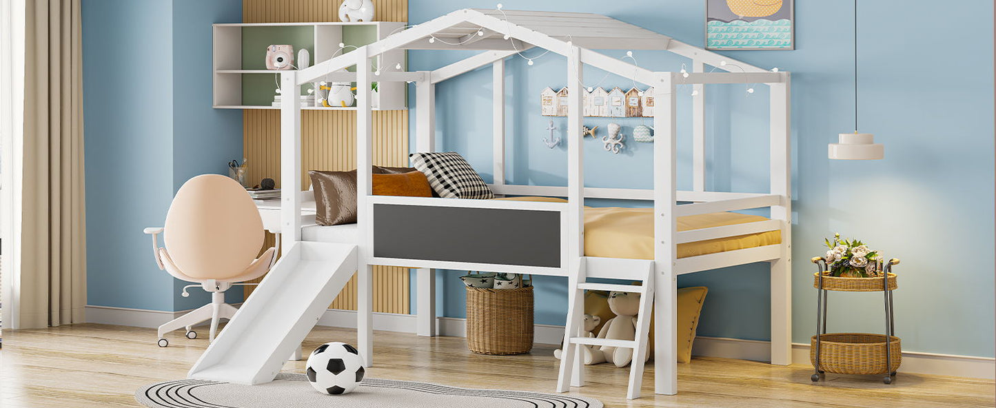 Loft House Bed With Ladder And Slide, With board And Light Strip On The Roof - The Sleep Loft - Online Mattress Showroom NYC