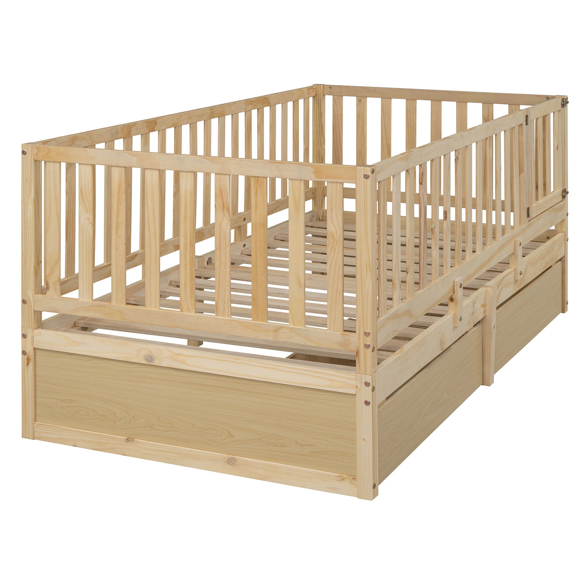 Daybed With Fence Guardrails And 2 Drawers, Split Into Independent Floor Bed & Daybed - The Sleep Loft - Online Mattress Showroom NYC
