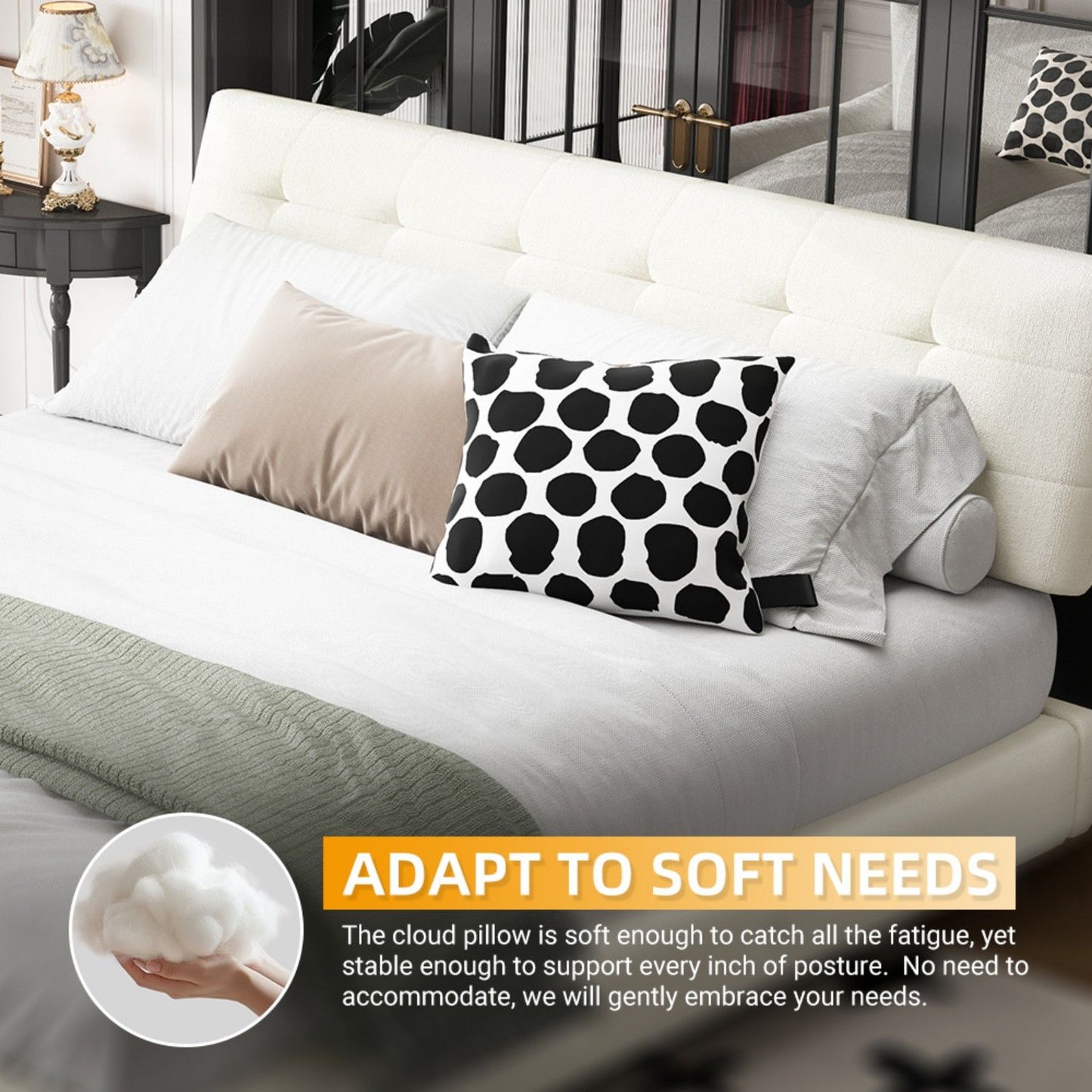 Tufted Headboard With Extra-Large Ultra-Soft Cloud Pillow Design - The Sleep Loft - Online Mattress Showroom NYC