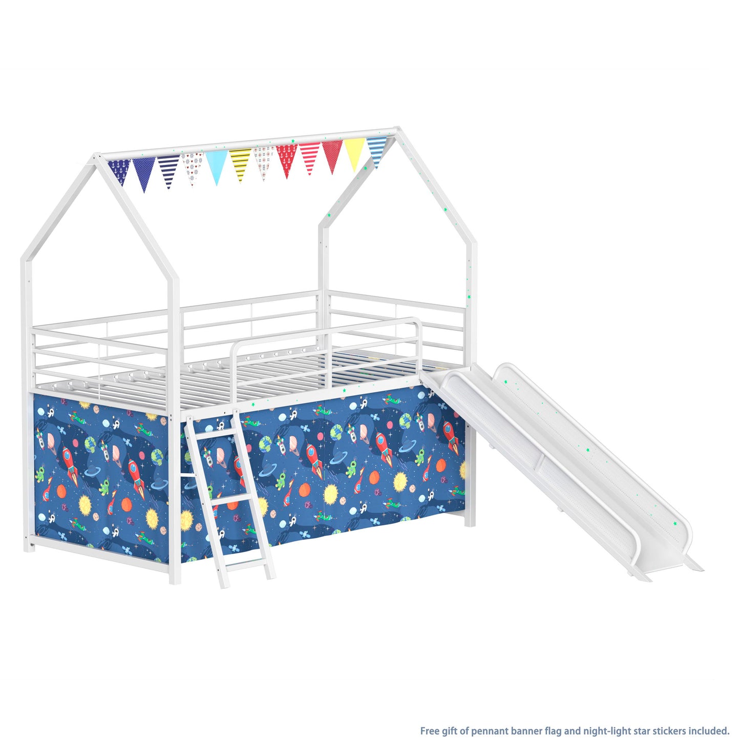 Jack - House Loft Bed With Slide And Curtain Set - The Sleep Loft - Online Mattress Showroom NYC