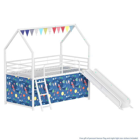 Jack - House Loft Bed With Slide And Curtain Set - The Sleep Loft - Online Mattress Showroom NYC