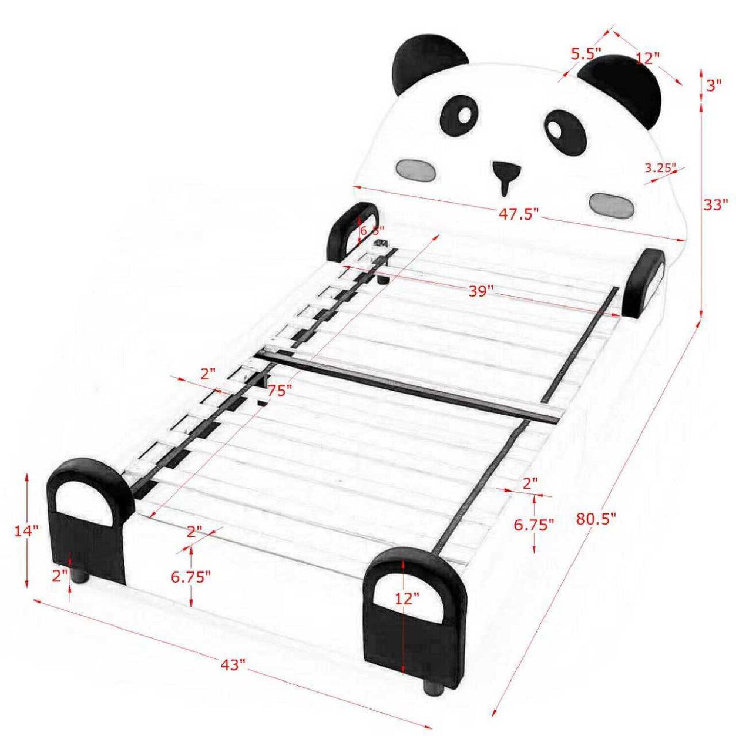 Twin Size Cute Panda Shaped Kids Bed - White / Black - The Sleep Loft - Online Mattress Showroom NYC