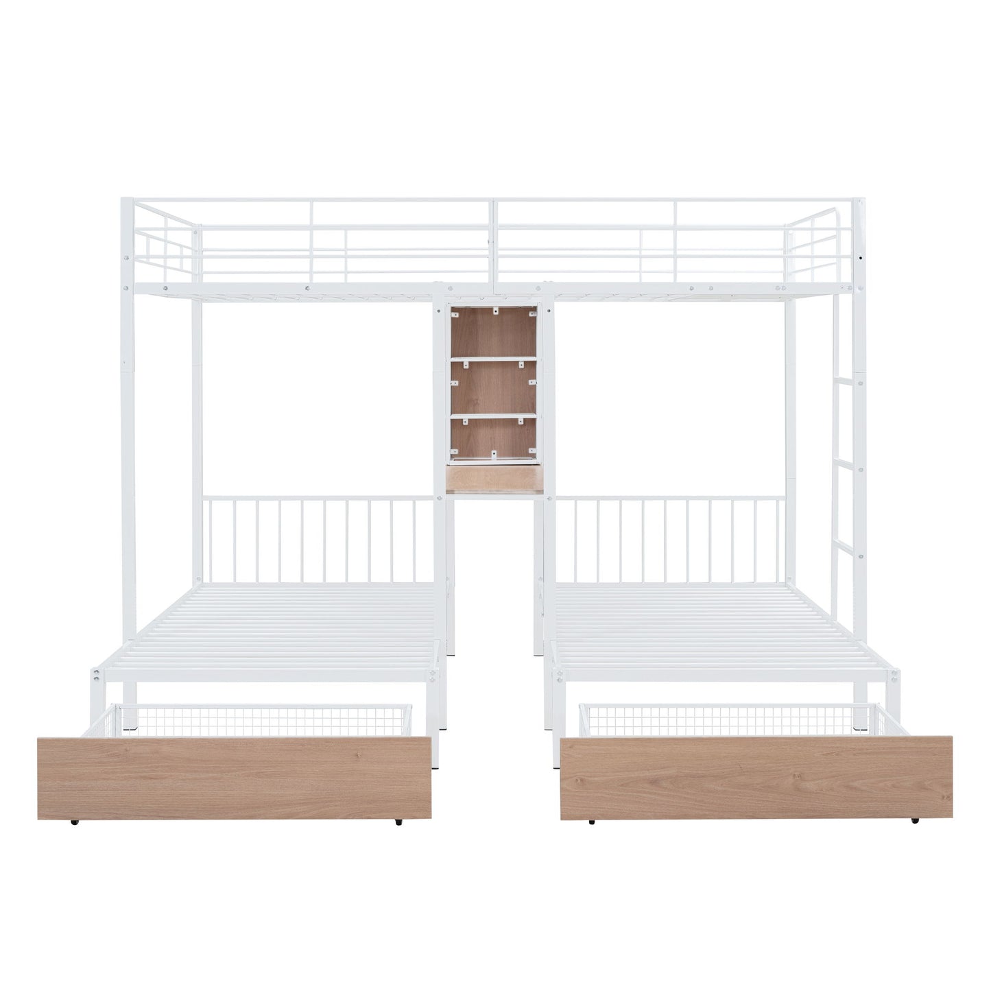 Triple Bunk Bed With Drawers, Multi-Functional Frame With Desks And Shelves In The Middle - The Sleep Loft - Online Mattress Showroom NYC