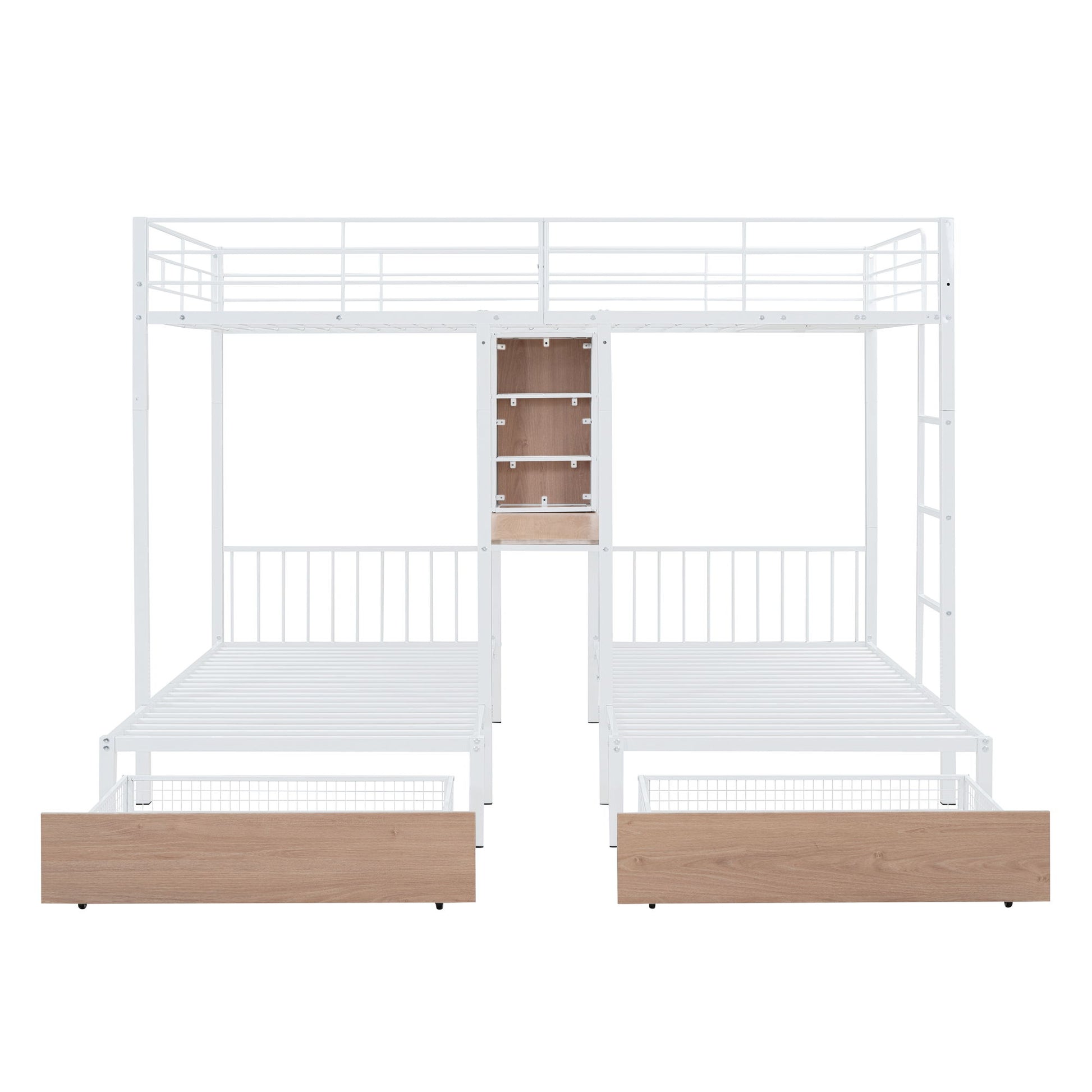 Triple Bunk Bed With Drawers, Multi-Functional Frame With Desks And Shelves In The Middle - The Sleep Loft - Online Mattress Showroom NYC