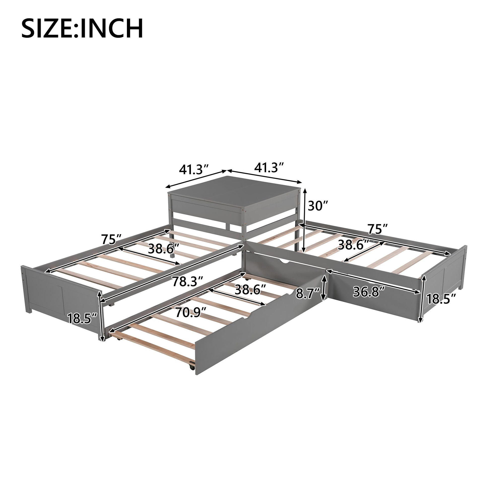 L Shaped Platform Bed With Trundle And Drawers Linked With Built In Desk - The Sleep Loft - Online Mattress Showroom NYC