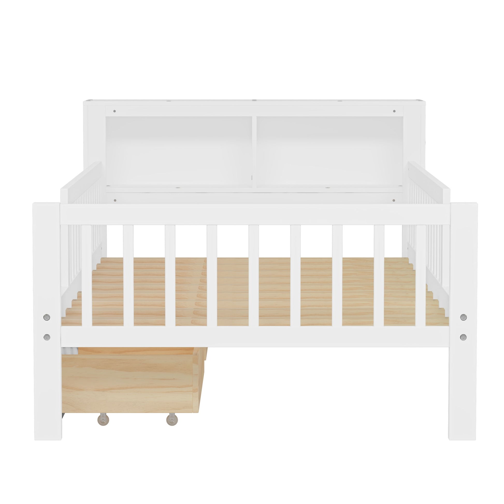 Bed With Headboard Storage Rack, 2 Under Bed Drawers, 3 Side Guardrails For Safety - The Sleep Loft - Online Mattress Showroom NYC
