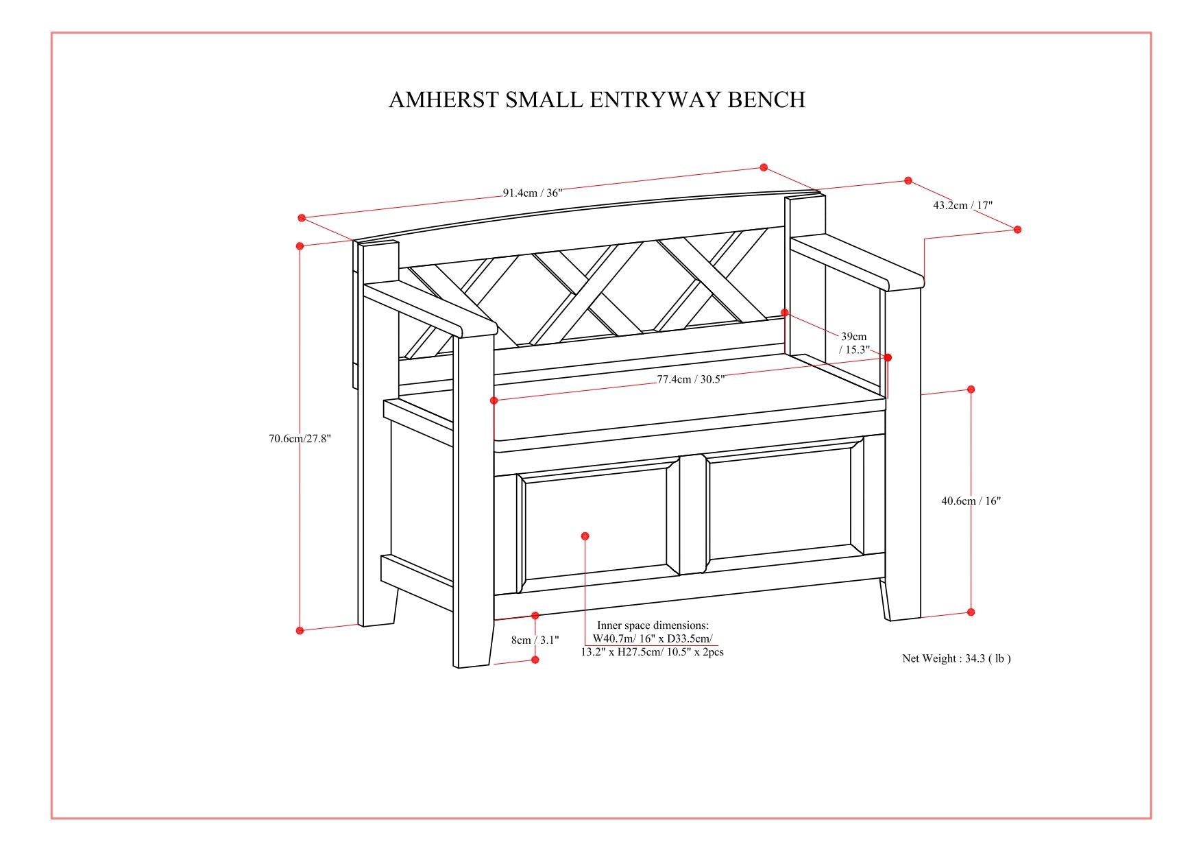 Amherst - Small Transitional Entryway Storage Bench - The Sleep Loft - Online Mattress Showroom NYC