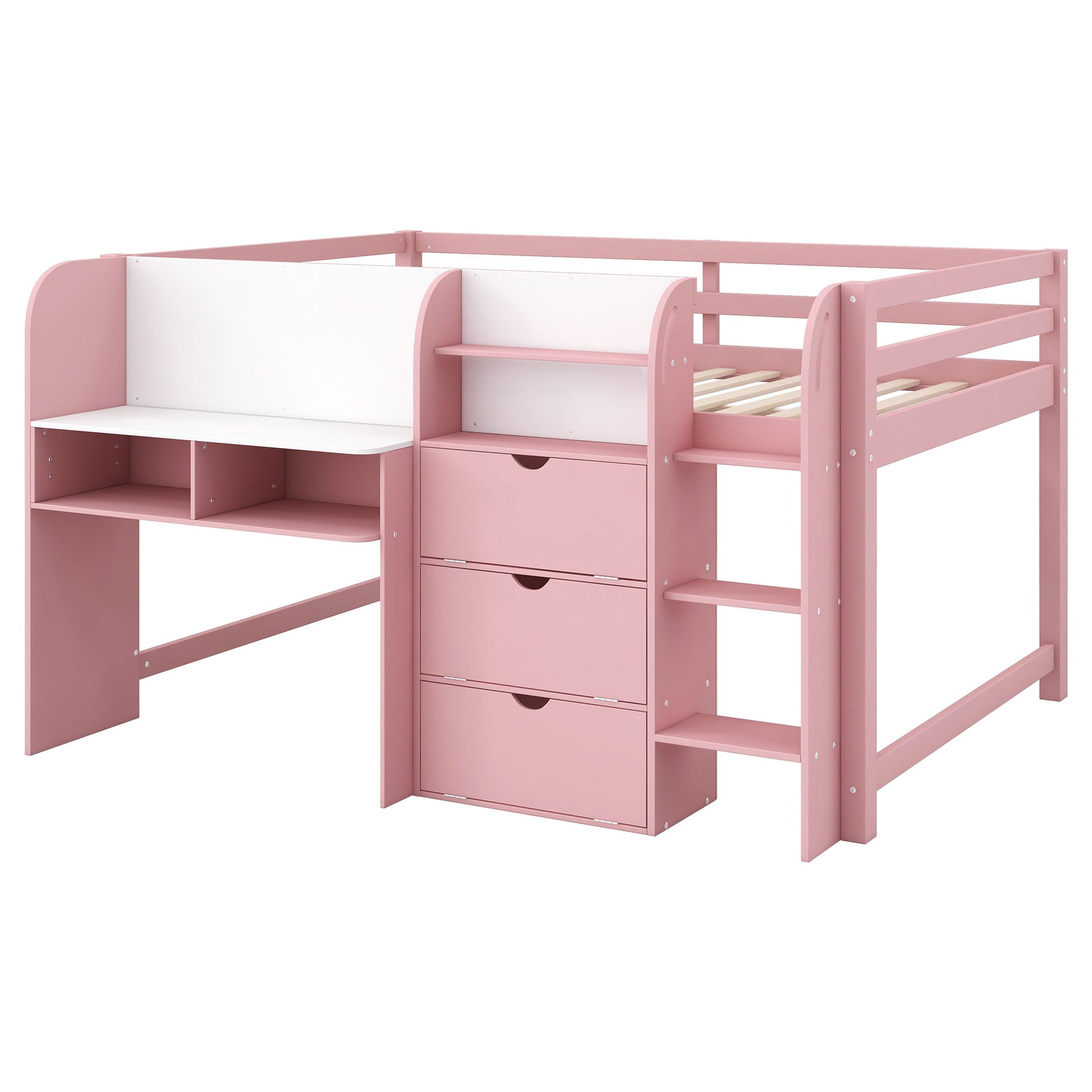 Low Loft Bed With Built In Desk, Storage Cabinets, Open Bookcase And Doodle board - The Sleep Loft - Online Mattress Showroom NYC