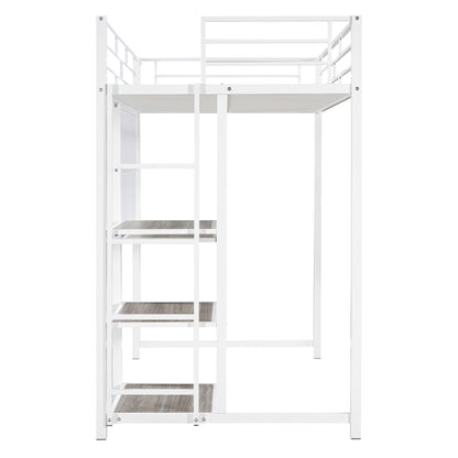 Metal Loft Bed With Desk, 3 Shelves And Ladder - The Sleep Loft - Online Mattress Showroom NYC