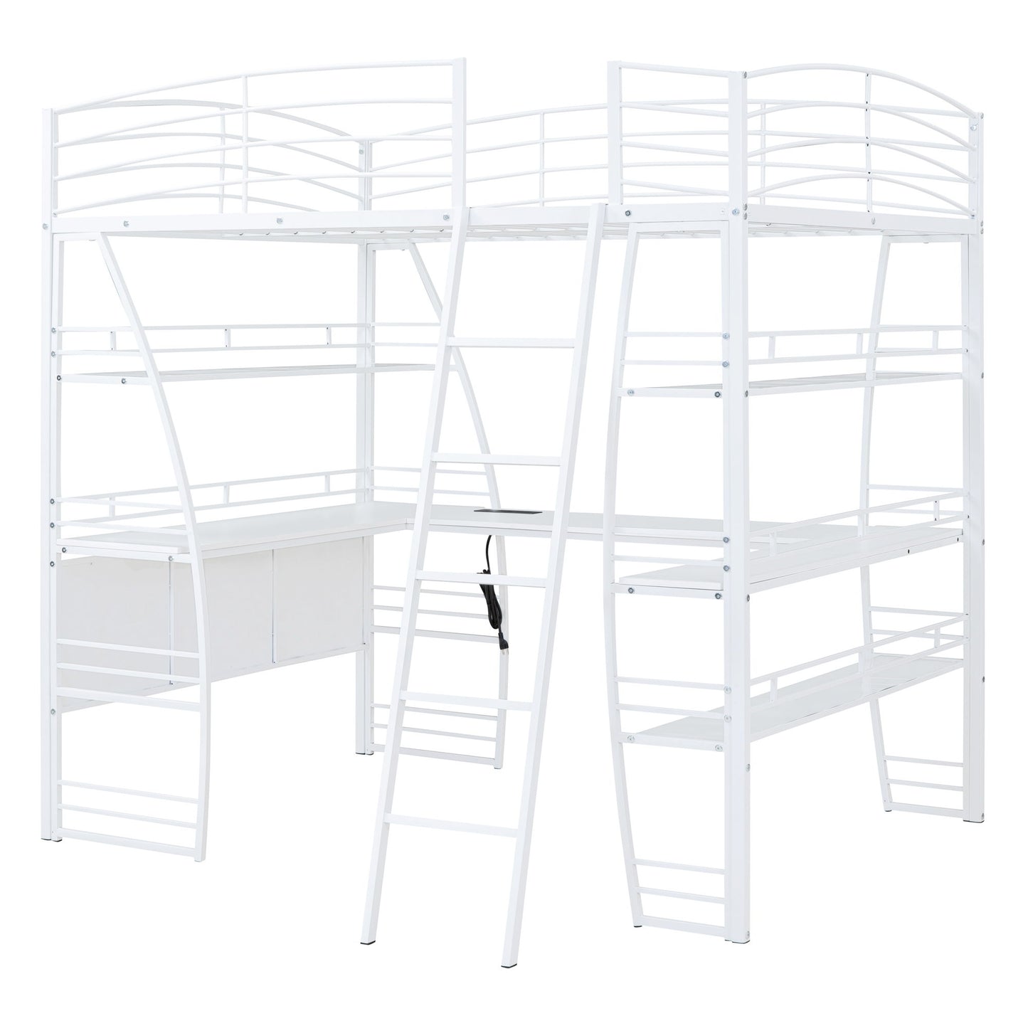 Loft Bed With 4 Layers Of Shelves And L-Shaped Desk, Stylish Metal Frame Bed With A Set Of Sockets, USB Ports And And Wireless Charging - The Sleep Loft - Online Mattress Showroom NYC