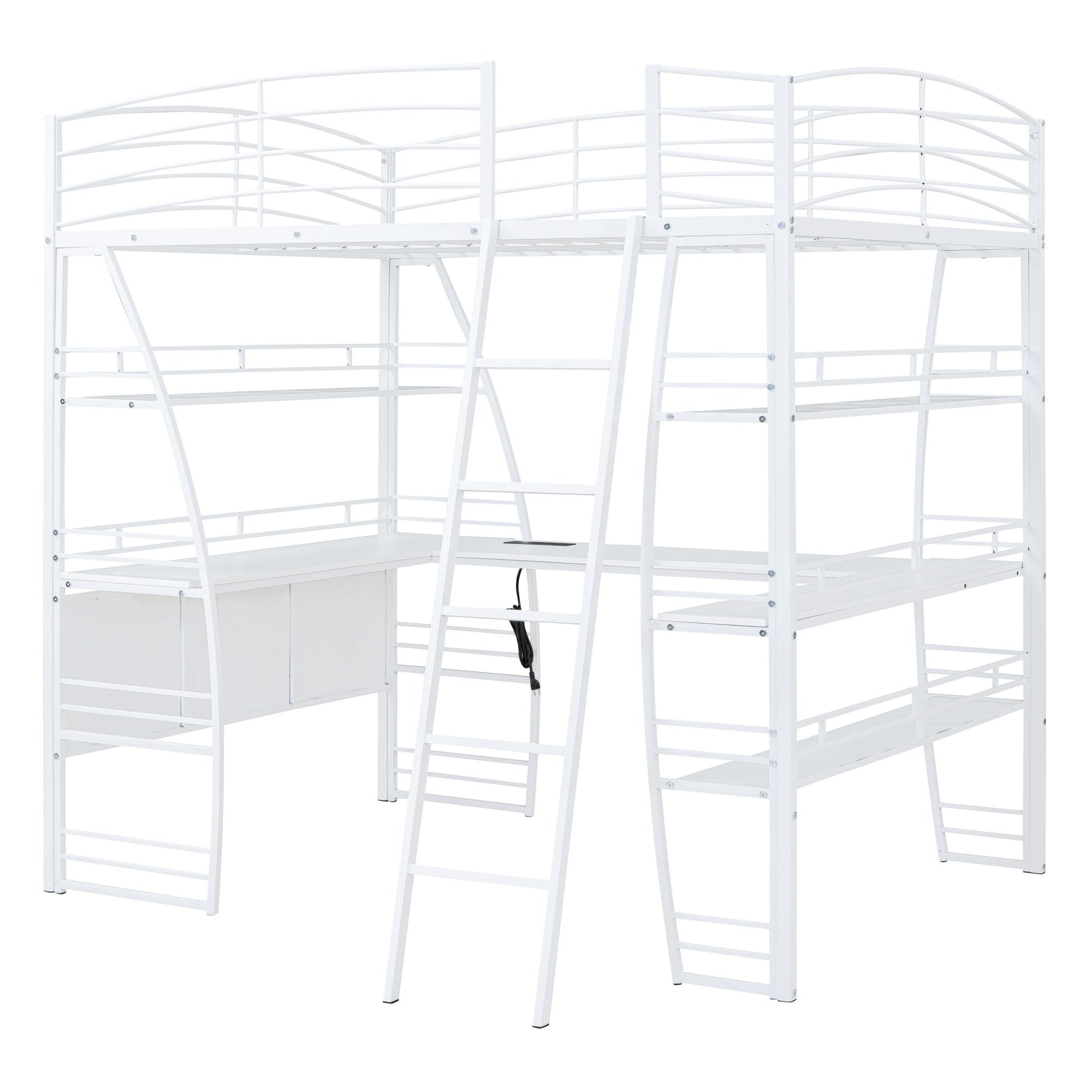 Loft Bed With 4 Layers Of Shelves And L-Shaped Desk, Stylish Metal Frame Bed With A Set Of Sockets, USB Ports And And Wireless Charging - The Sleep Loft - Online Mattress Showroom NYC