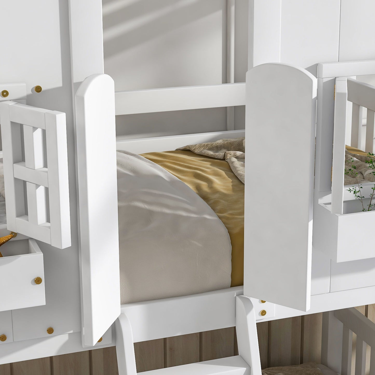 House Bunk Bed With Roof, Window, Window Box, Door, With Safety Guardrails And Ladder - The Sleep Loft - Online Mattress Showroom NYC
