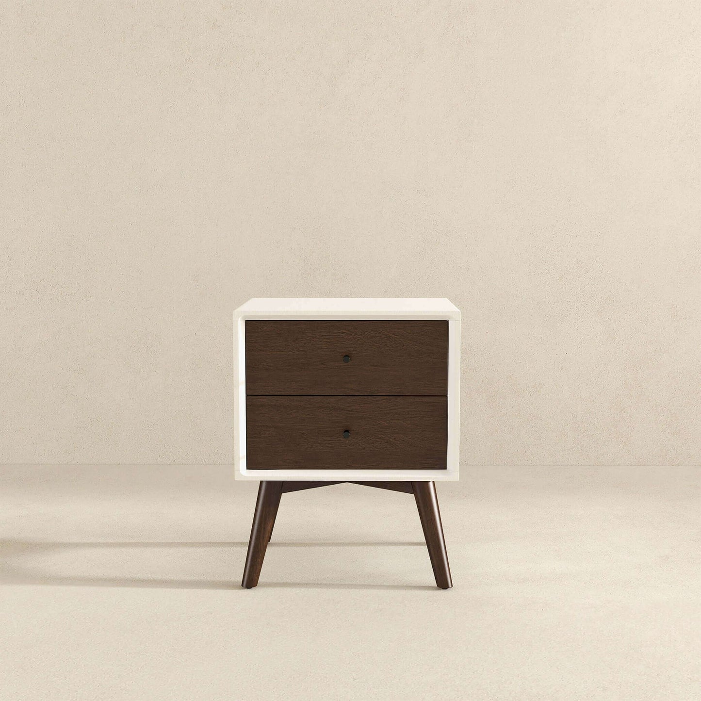 Caroline - Mid-Century Modern Style White Night Stand 2 Drawer - The Sleep Loft - Online Mattress Showroom NYC
