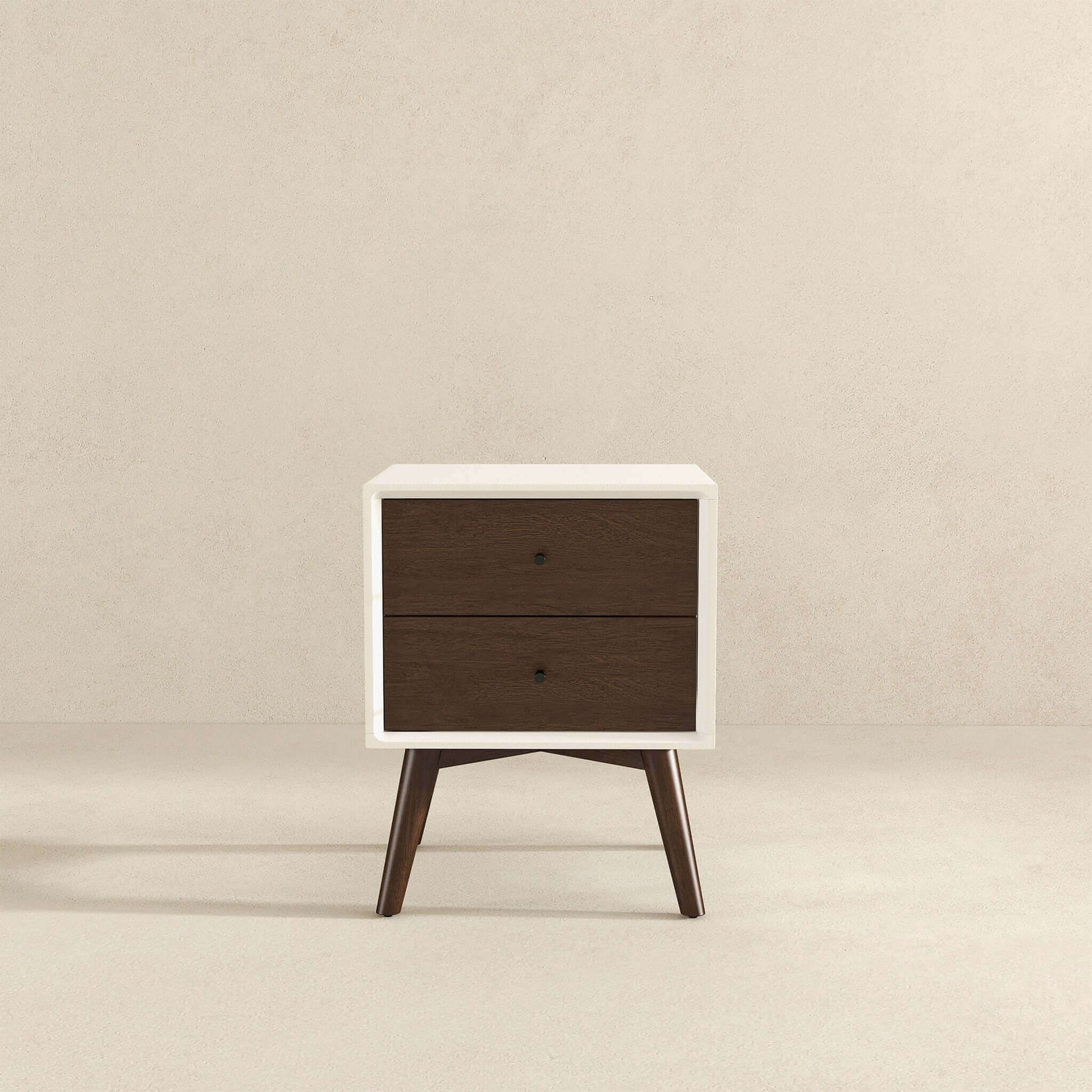 Caroline - Mid-Century Modern Style White Night Stand 2 Drawer - The Sleep Loft - Online Mattress Showroom NYC